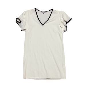 Zack London Flutter Sleeve Mini Dress Sz 6 Small White Black Contrast Trim Short